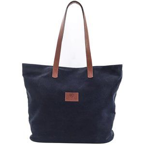 New Leather Waxed Cotton Canvas Tote Bag Navy Blue (England)